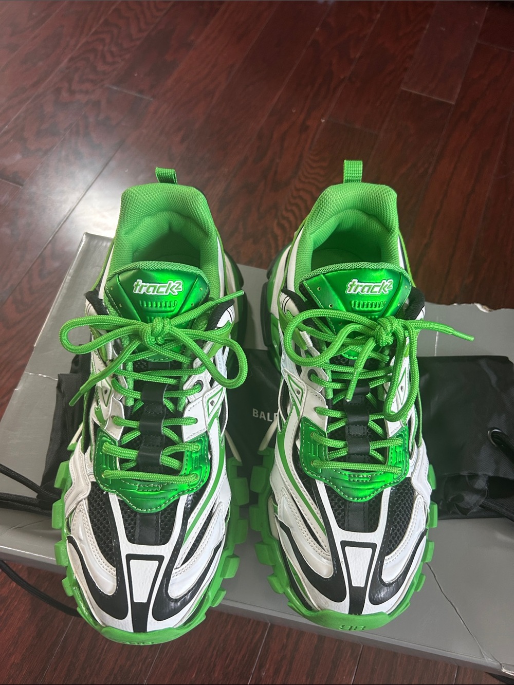 Balenciaga Green, White and Black Trail Sneakers